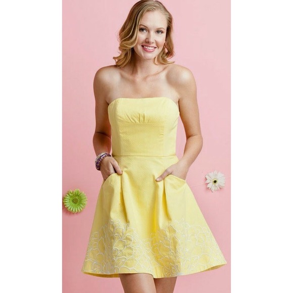 Lilly Pulitzer Yellow Blossom Dress Pineapple Juice strapless floral lined zip - Picture 12 of 12